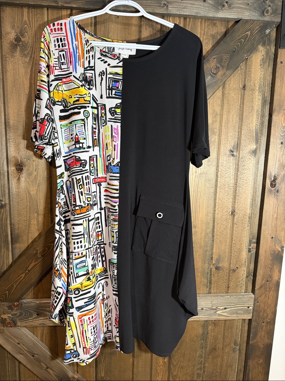 Joseph Ribkoff Black and Multicolor City-Print Midi Dress